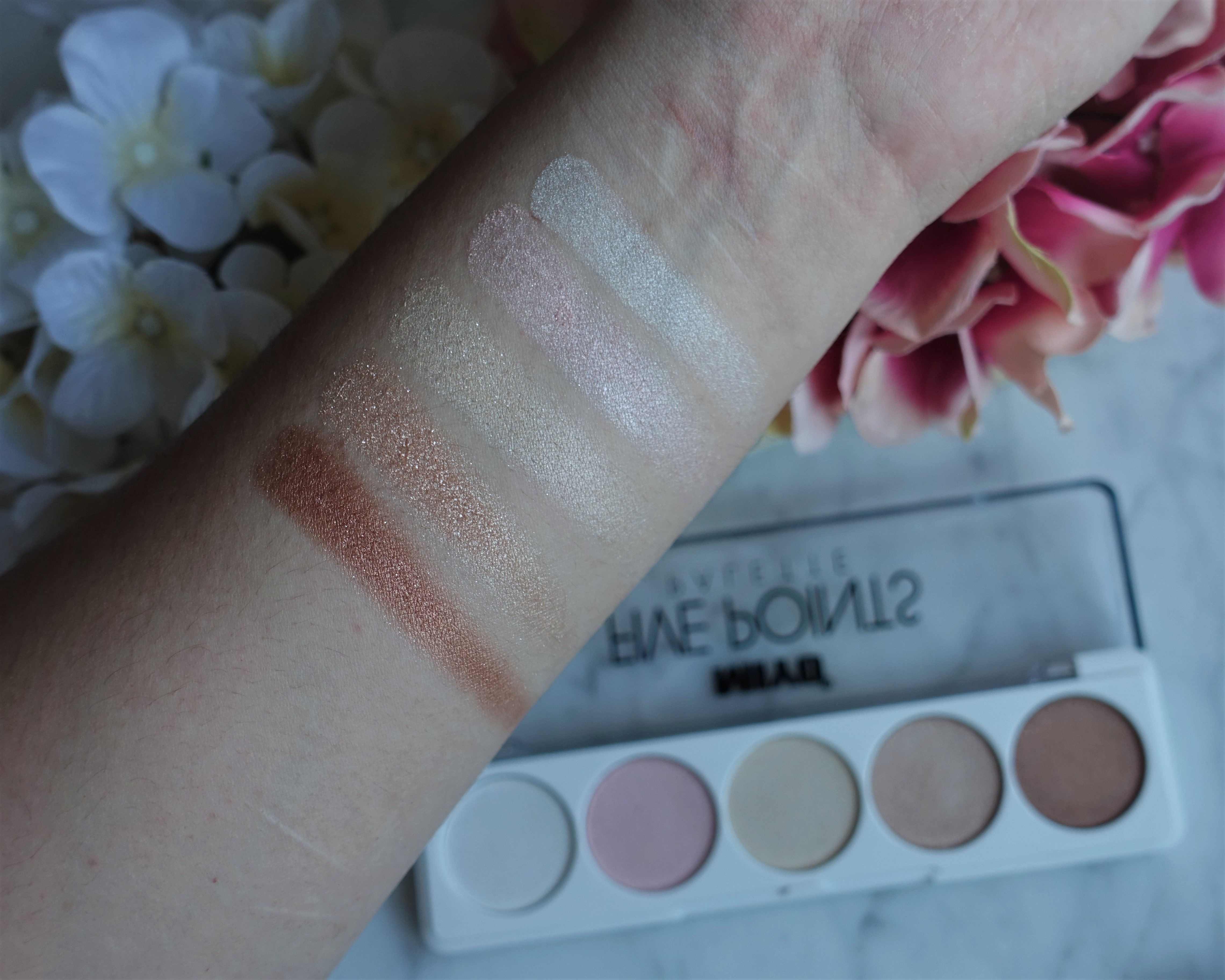 Swatches de la Paleta Five Points de Miyo, distribuidos por Probelleza (Evento #YBB8ED de Girl Power Team)